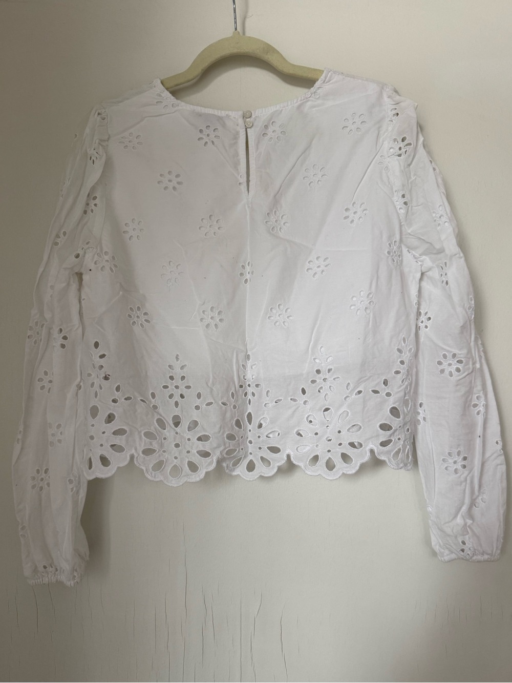 American Eagle Outfitters White Eyelet Long-Sleeve High Neck Cotton Crop Top - Picture 5 of 6